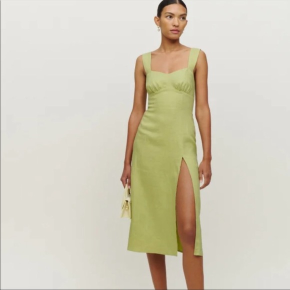 Reformation Seaside Midi Dress Green with Slit SOLD OUT online - Picture 3 of 4